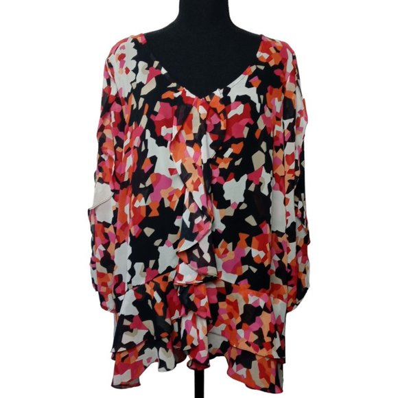 Chloe Dao Tops - Simply Chloe Dao Abstract Mosaic Ruffled Blouse Top Size XL